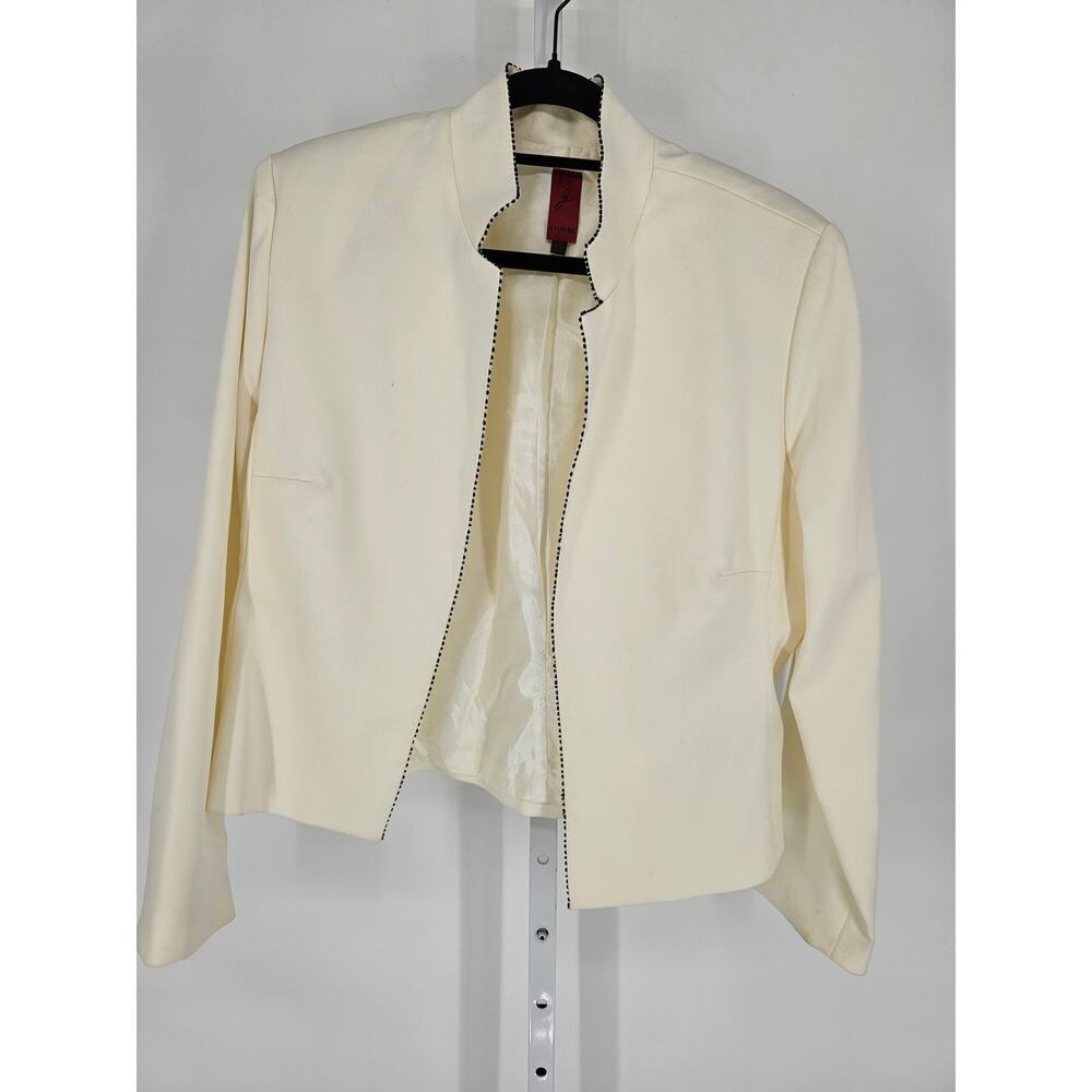 Vintage Z Studio Womens Sz 14 Open Front Formal Blazer Cream Beaded Trim
